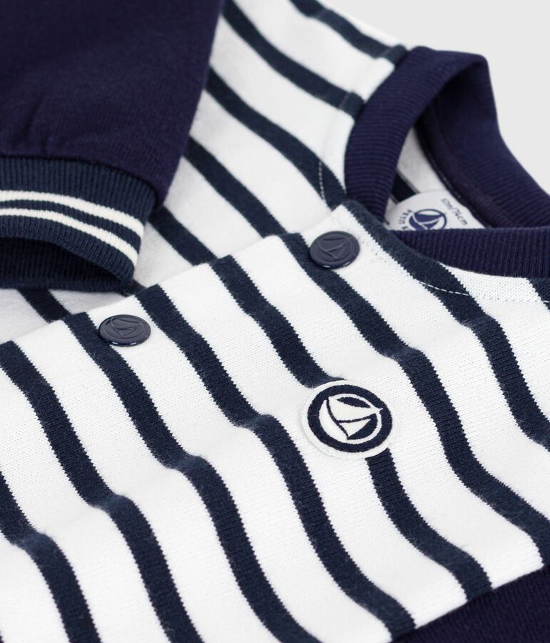 Langer Baby-Overall aus Baumwolle mit Matrosenstreifen weiss/blau