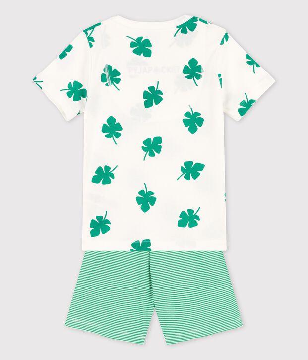 Kinder-Kurzpyjama aus Bio-Baumwolle mit Palmenmotiv f&uuml;r Jungen weiss/gr&uuml;n