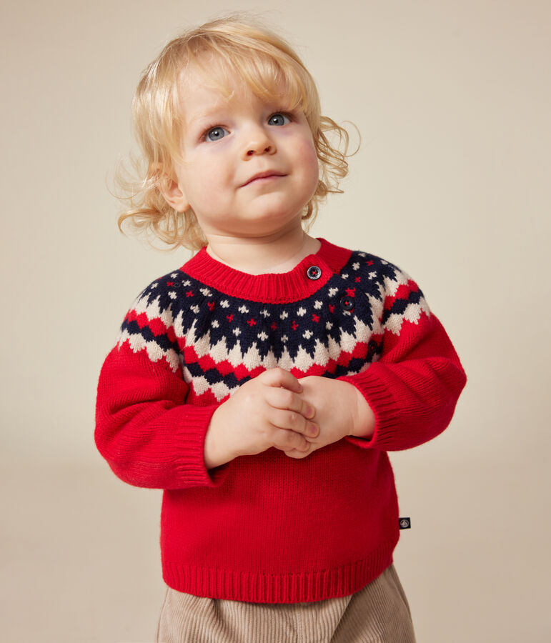 Baby-Strickpullover mit Wollanteil rot/vielfarbig