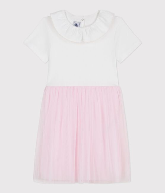 Kurzärmeliges Kinder-Kleid aus Baumwolle und Tüll mit Herzmotiv rosa ECUME/ BARELY