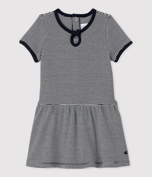 Kurz&auml;rmeliges Baby-Kleid aus 2x2-Rippstrick f&uuml;r M&auml;dchen blau/weiss