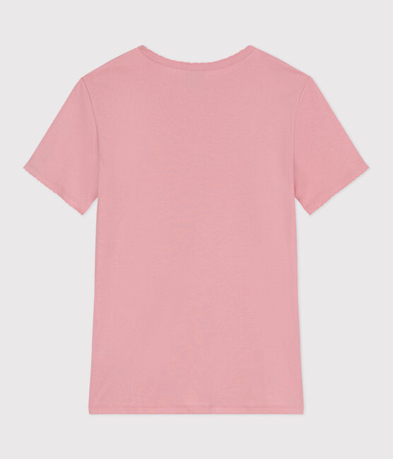 Damen-T-Shirt L’ICONIQUE aus einfarbiger Baumwolle mit Pikotkante rosa CHARME