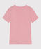 Damen-T-Shirt L’ICONIQUE aus einfarbiger Baumwolle mit Pikotkante rosa CHARME