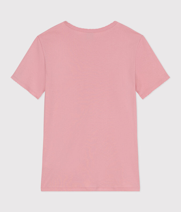 Damen-T-Shirt L&rsquo;ICONIQUE aus einfarbiger Baumwolle mit Pikotkante rosa CHARME