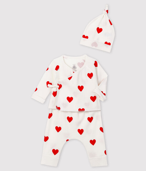 Baby-Geschenk-Set aus Bio-Baumwolle mit roten Herzen weiss MARSHMALLOW/rot TERKUIT