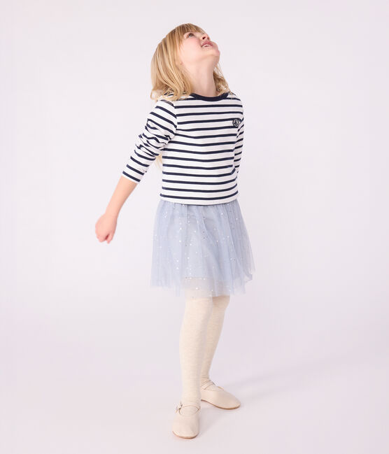 Kinder-Matrosenshirt aus Bio-Baumwolle weiss MARSHMALLOW/blau SMOKING