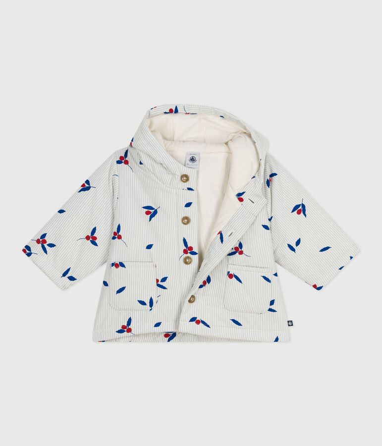 Baby-Kapuzenmantel aus wattiertem Popeline mit Beerenmuster blau/vielfarbig