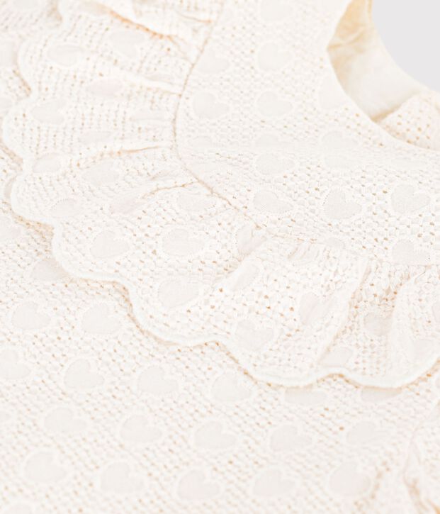 Kurz&auml;rmeliges Baby-Kleid aus Lochspitze mit Herzmotiven weiss