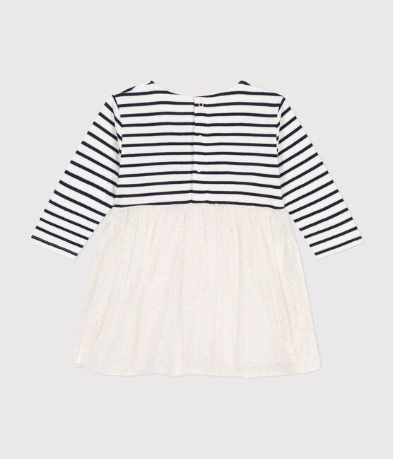 Gestreiftes Baby-Kleid aus Doppeljersey und Tüll weiss MARSHMALLOW/weiss MULTICO