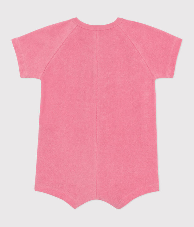Baby-Kurzoverall aus einfarbigem Baumwoll-Frottee mit Aufn&auml;her rosa