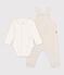 Baby-Set Latzhose und Body mit Kragen aus einfarbiger Baumwolle naturfarben/naturfarben