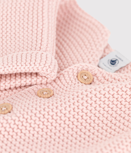Baby-Cardigan kraus rechts gestrickt aus Baumwolle rosa SALINE