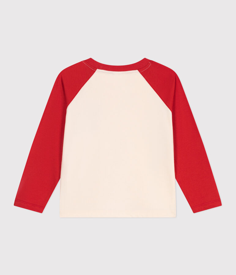 Lang&auml;rmeliges Kinder-T-Shirt aus Baumwolle im Colorblock naturfarben/rot
