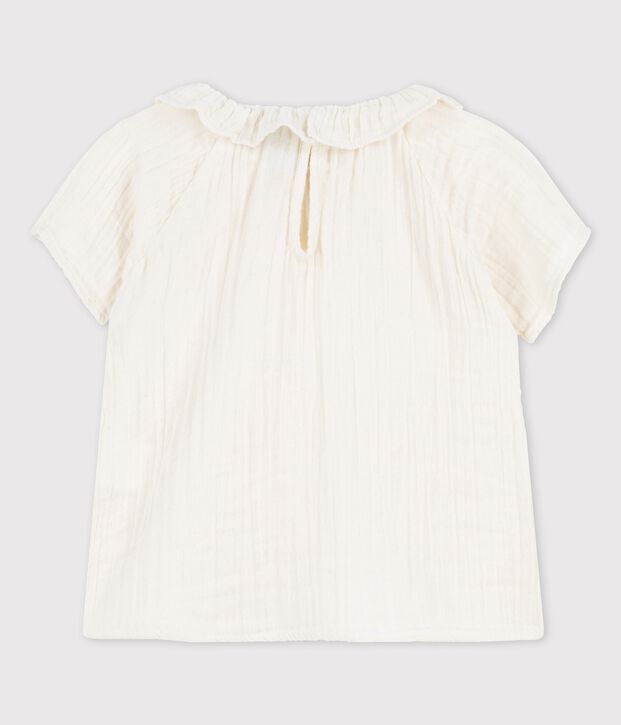 Kurz&auml;rmelige Baby-Bluse aus Bio-Musselin-Stoff weiss