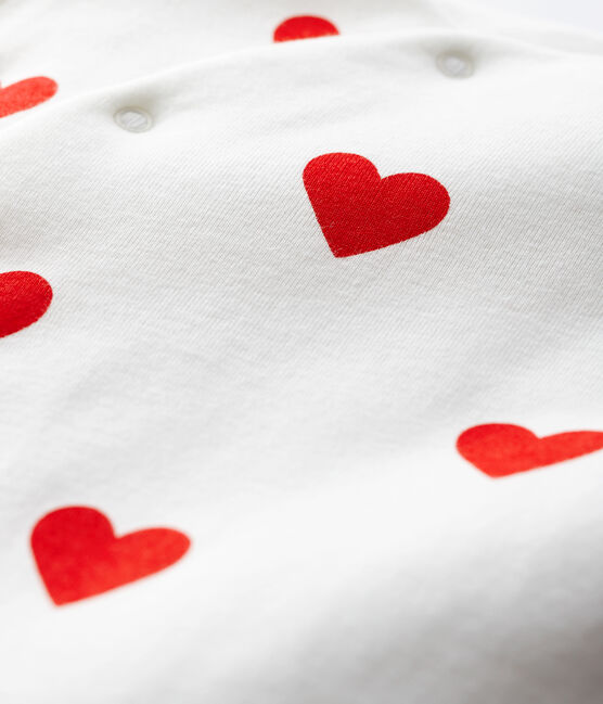 Baby-Langoverall aus Rippstrick mit roten Herzen weiss MARSHMALLOW/rot TERKUIT