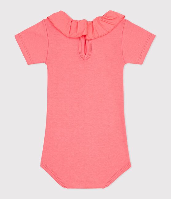 Baby-Body mit Kragen aus einfarbiger Baumwolle rosa FLAMAND