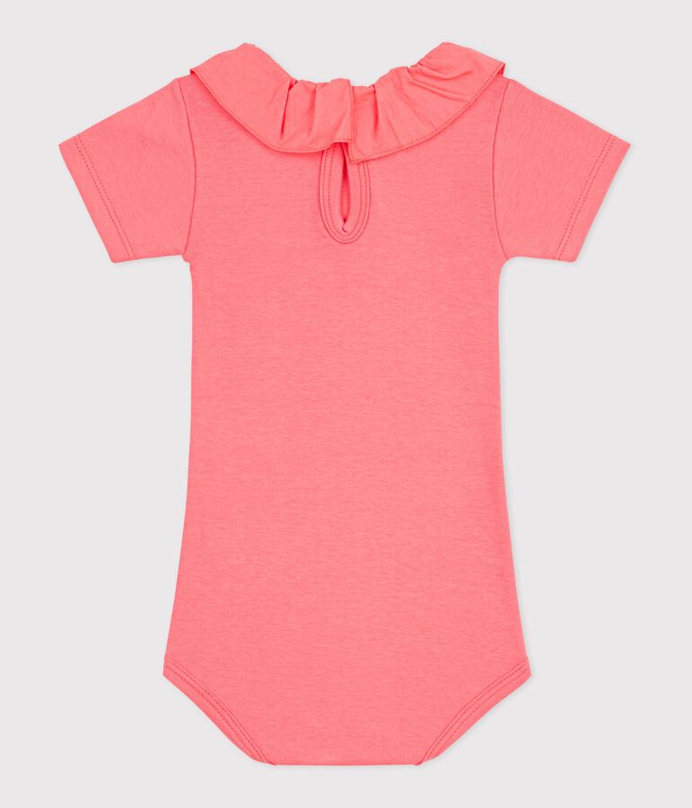 Baby-Body mit Kragen aus einfarbiger Baumwolle rosa