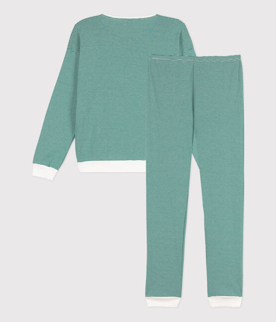 Pyjama aus Baumwolle mit Ringelstreifen für Damen EVERGREEN/ MARSHMALLOW