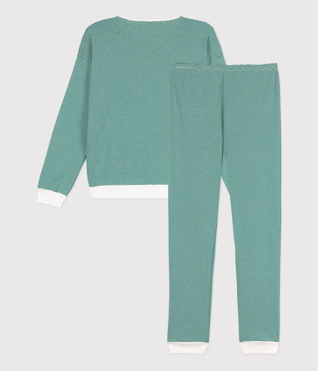 Pyjama aus Baumwolle mit Ringelstreifen f&uuml;r Damen gr&uuml;n/weiss