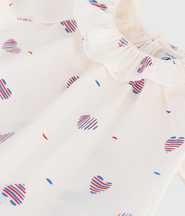 Kurz&auml;rmelige Baby-Bluse aus Baumwolle mit Herzmotiv naturfarben/vielfarbig