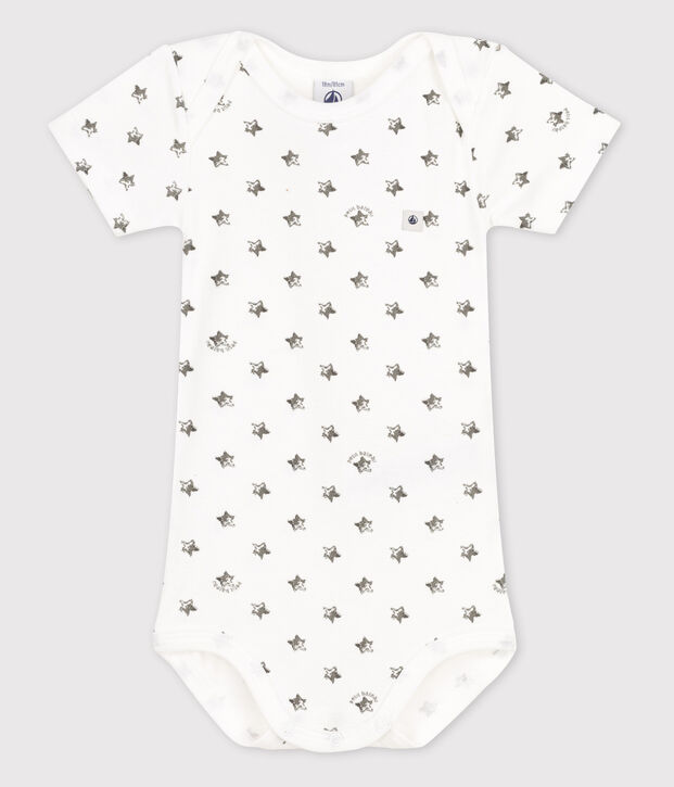 Kurz&auml;rmeliger Baby-Body weiss/grau/blau