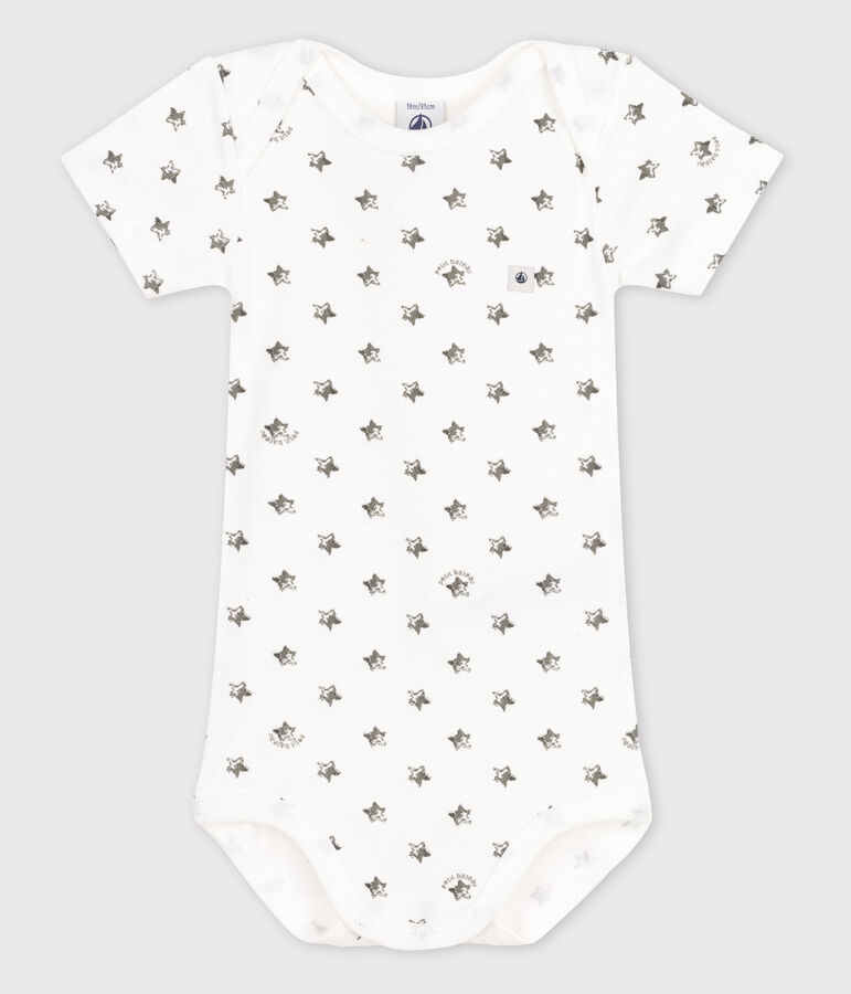Kurz&auml;rmeliger Baby-Body weiss/grau/blau