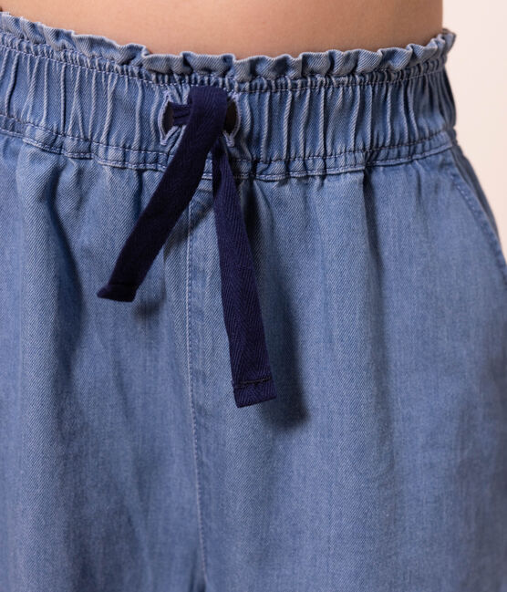 Weite Kinderhose aus leichtem Denim für Mädchen blau DENIM CLAIR