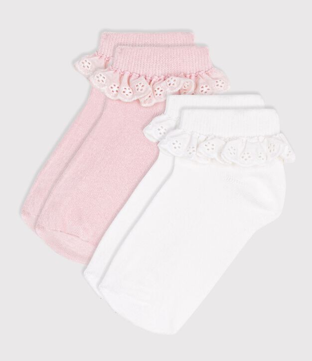 2 Paar Kinder-Socken aus Baumwolle mit R&uuml;schen vielfarbig