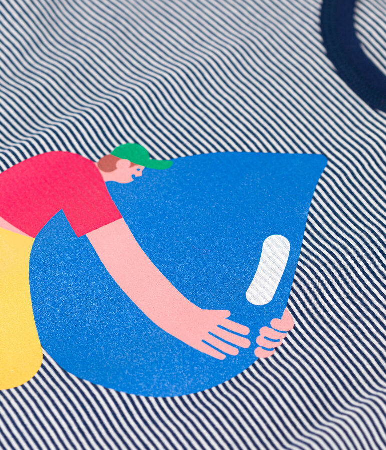 Jungen-T-Shirt Petit Bateau &times; Water Family blau MEDIEVAL/weiss MARSHMALLOW