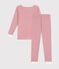 Eng anliegender Kinder-Pyjama aus gestreifter Baumwolle rosa ROSEWOOD/ MARSHMALLOW