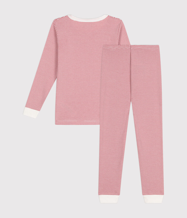 Eng anliegender Kinder-Pyjama aus gestreifter Baumwolle rosa/weiss