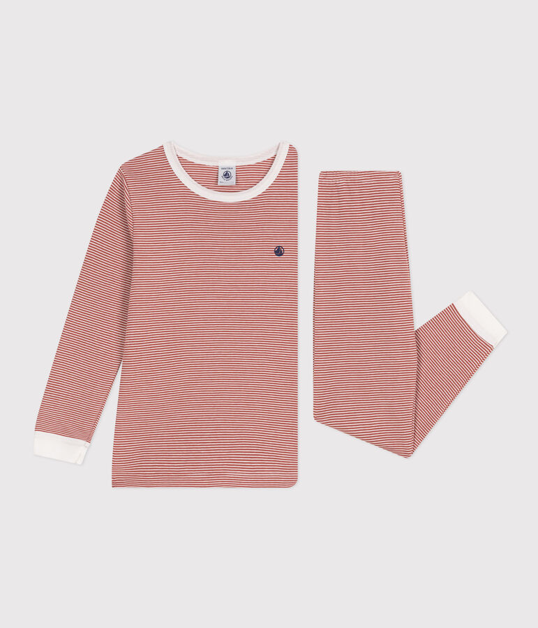 Gestreifter Kinderpyjama aus Baumwolle braun/weiss