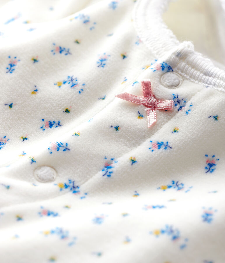 Baby-Bodyjama aus Velours mit Bl&uuml;mchen-Motiv f&uuml;r M&auml;dchen weiss MARSHMALLOW/weiss MULTICO
