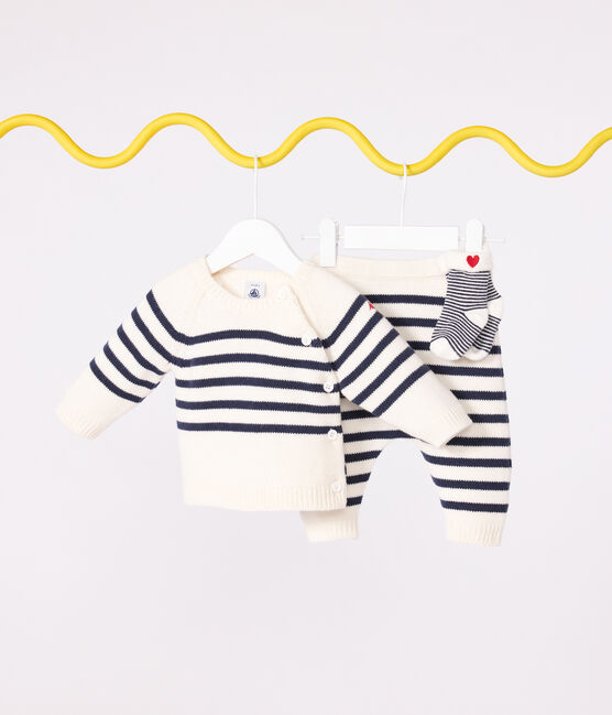 2-teiliges Baby-Set aus Wollstrick mit Matrosenstreifen blau MARSHMALLOW/ SOIR