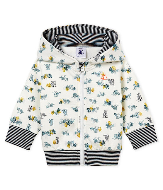 Gemustertes baby-kapuzenSweatshirt mit reissverschluss jungen weiss MARSHMALLOW/weiss MULTICO