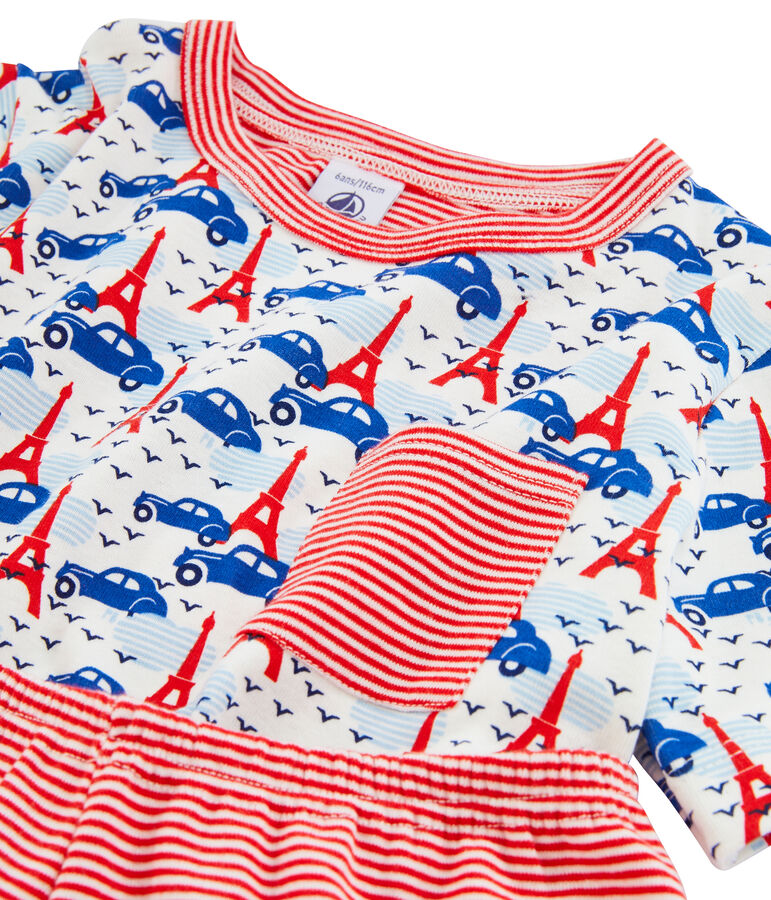 Rippstrick-Kurzpyjama f&uuml;r kleine Jungen weiss/vielfarbig