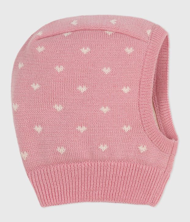 Baby-Schalm&uuml;tze aus Wolle und Baumwolle rosa/weiss