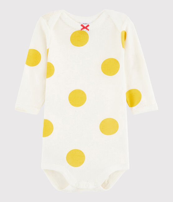 Langärmeliger Baby-Body Mädchen weiss MARSHMALLOW/gelb BLE