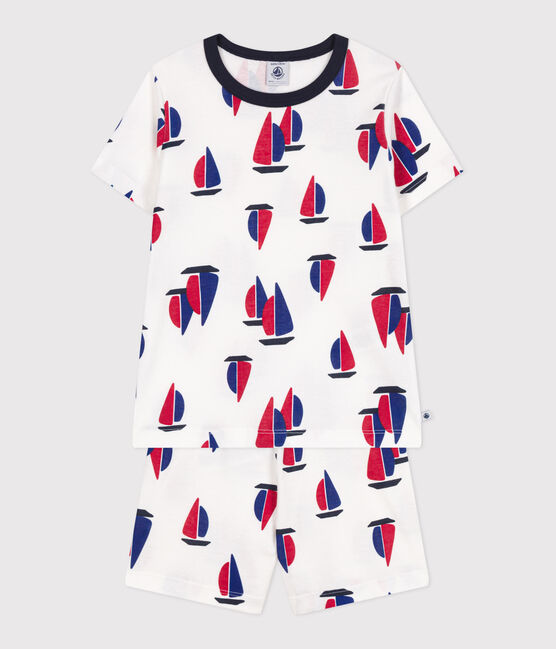 Kinder-Kurzpyjama aus Baumwolle mit Schiff-Motiv weiss MARSHMALLOW/weiss MULTICO