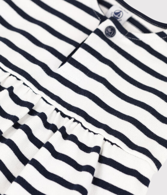 Kurzärmeliges Baby-Kleid aus dichtem Jersey für Mädchen weiss MARSHMALLOW/blau SMOKING