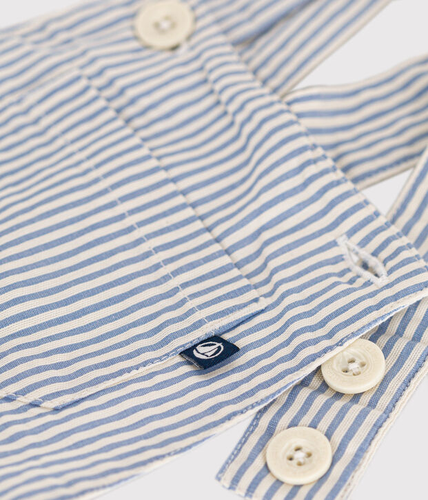 Kurze Baby-Latzhose aus Seersucker blau/weiss