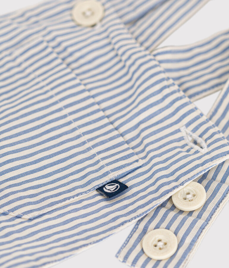 Kurze Baby-Latzhose aus Seersucker blau/weiss