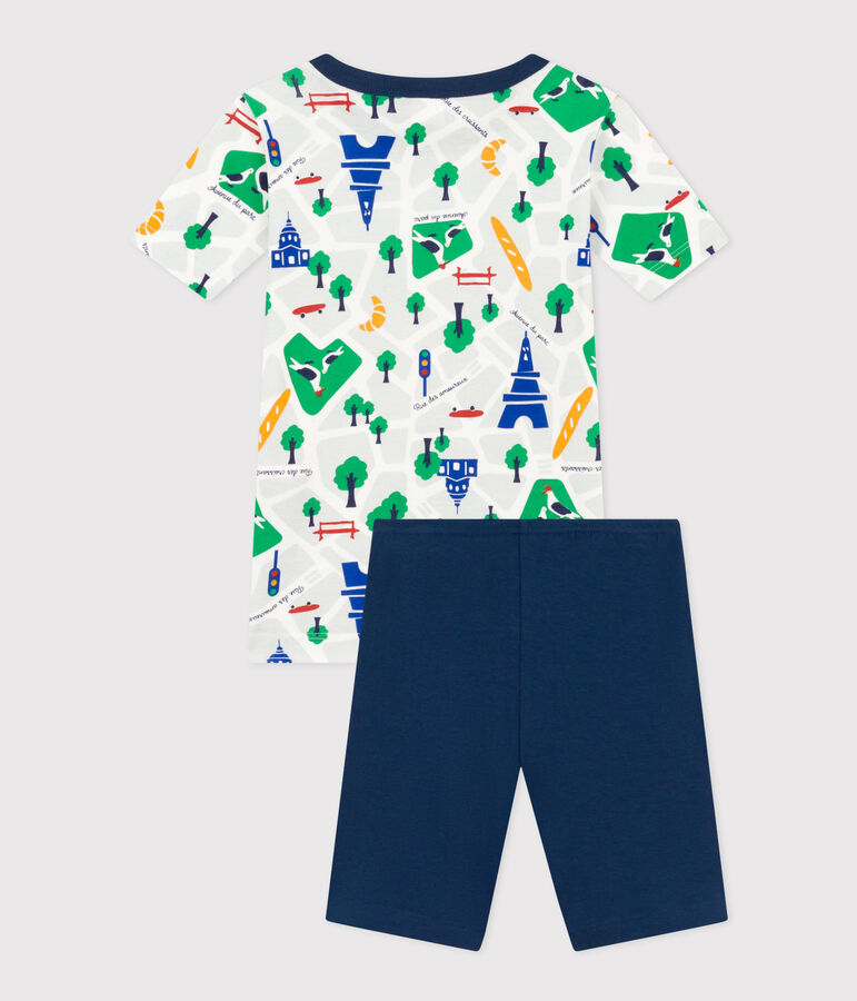 Kurzer Kinderpyjama aus Baumwolle mit Paris-Printmotiv blau/vielfarbig