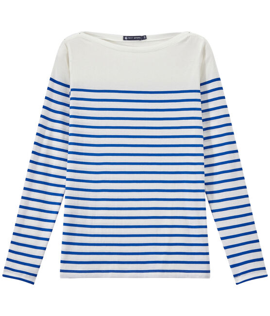 Gestreiftes Damen-Langarmshirt weiss MARSHMALLOW/blau PERSE