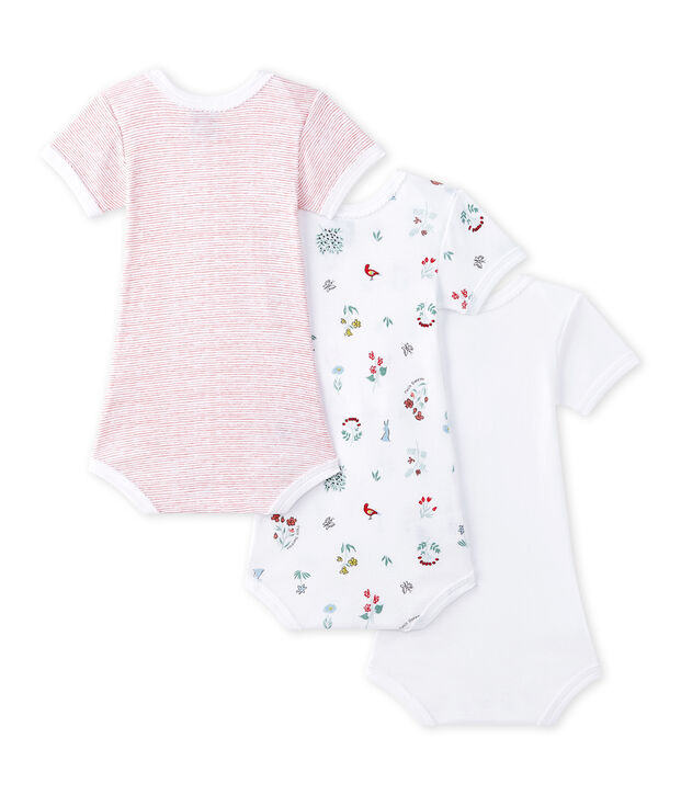 Baby-M&auml;dchen-Kurzarmbodys im 3er-Set weiss
