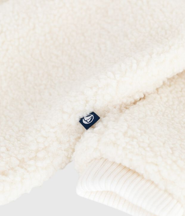 Baby-Schneeanzug aus Sherpa mit &Ouml;hrchen und Ringelstreifen-Futter MILK