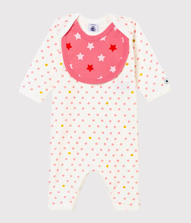 Baby M&auml;dchenStrampler ohne Fu&szlig; mit L&auml;tzchen weiss/vielfarbig