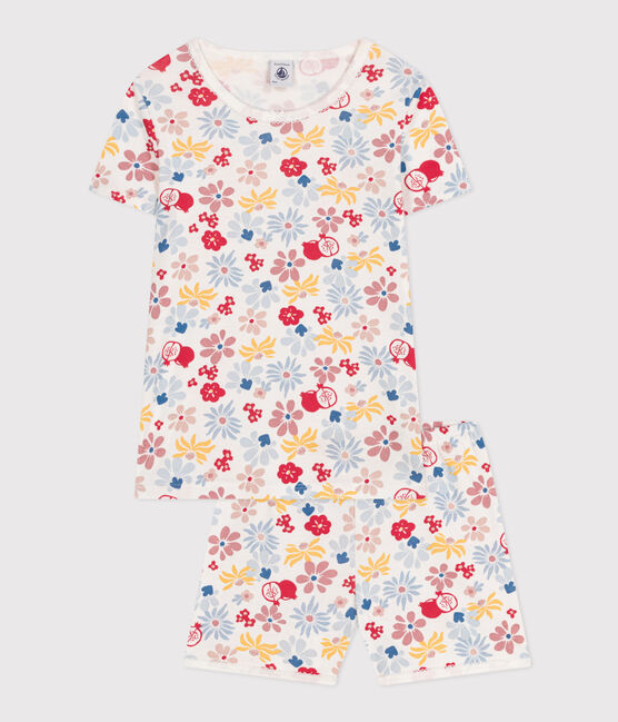 Kurzer Kinderpyjama aus Baumwolle mit Blumenmuster weiss MARSHMALLOW/weiss MULTICO