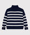Damen-Pullover mit Stehkragen aus Wolle und Baumwolle mit Streifen blau SOIR/ MARSHMALLOW
