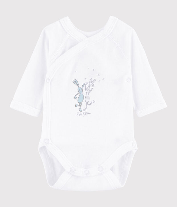 Lang&auml;rmeliger Baby-Body in Wickelform M&auml;dchen/Jungen weiss